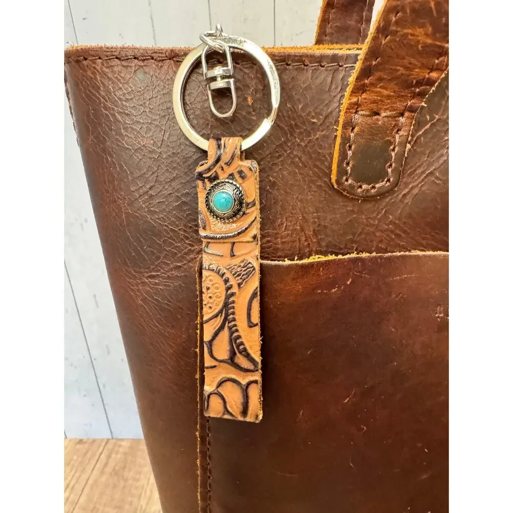 Western Keychain Small Bag Charm Western Blue Rhinestone Vegan Accessories NEW!